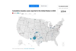 An image of the U.S. Measles Tracker map.