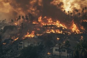 A fire in the hillside of Los Angeles, California. 