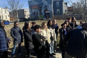 Students and faculty touring Sandtown neighborhood in Baltimore