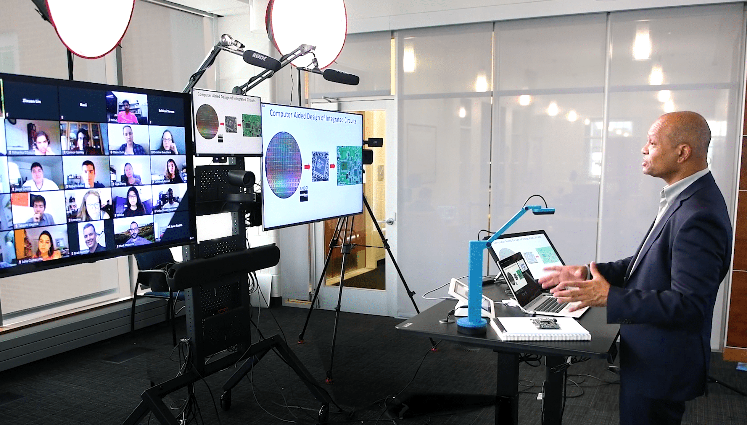 JHU WSE faculty Ralph Etienne-Cummings using an instructional studio