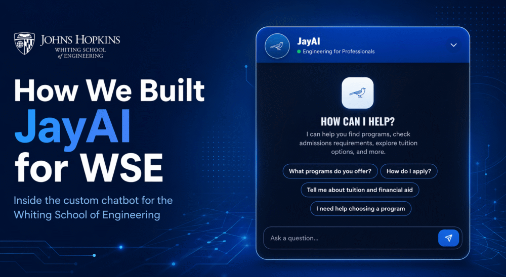 Image of version 1.0 of the JayAI widget with the text "How We Built JayAI for WSE" on a black and blue background.
