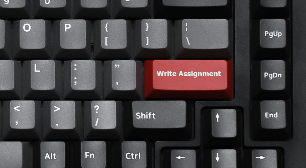 Keyboard with an enter key that says "Write Assignment"