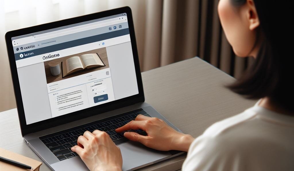 Person accessing the QualityMatters website on a laptop.
