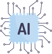 Microchip with wires with AI label in the middle.