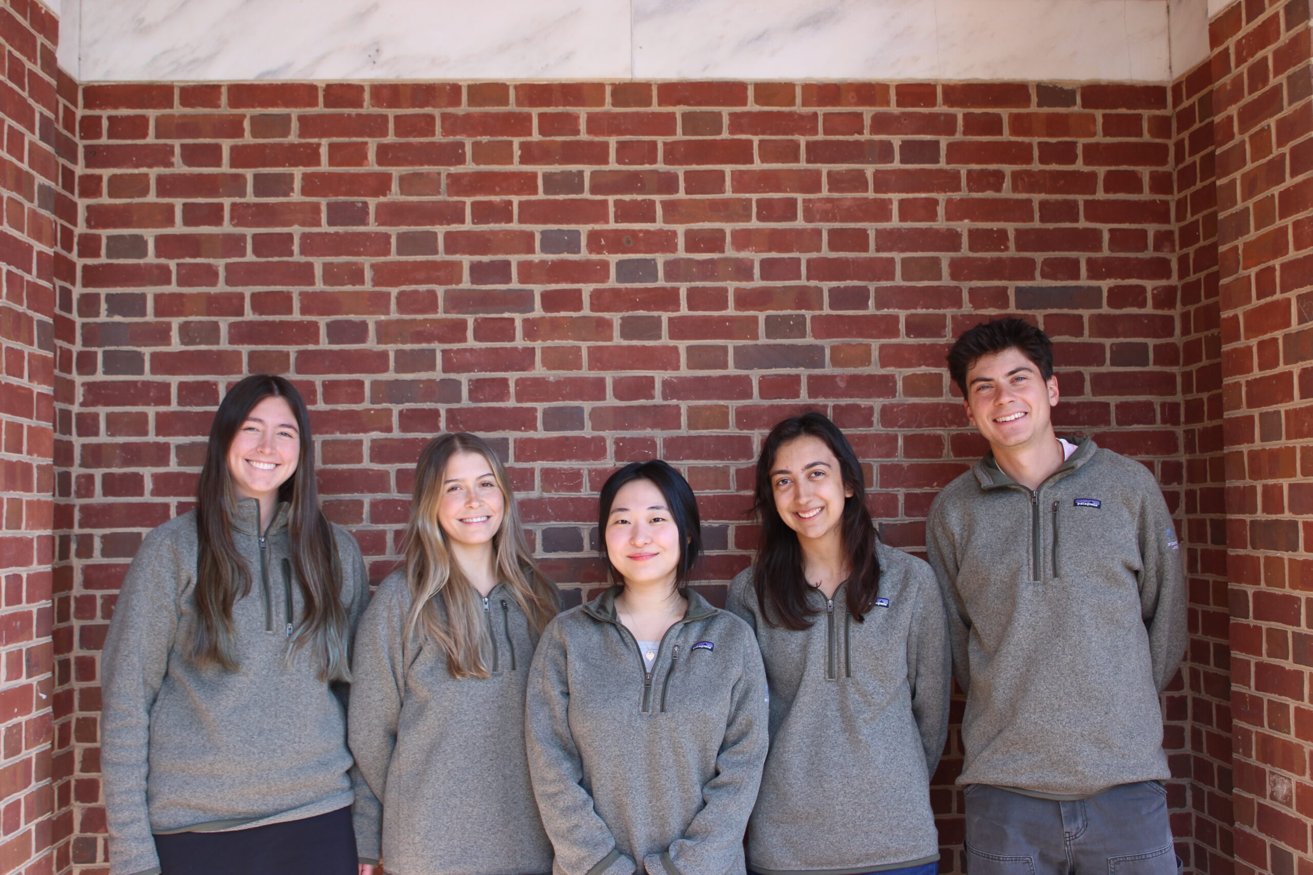 Photo of Bio-Solar Project Team, going from left to right: Victoria Ines, Gianna Murphy, Juny Lee, Maya Savory, and Giulian Laudisa