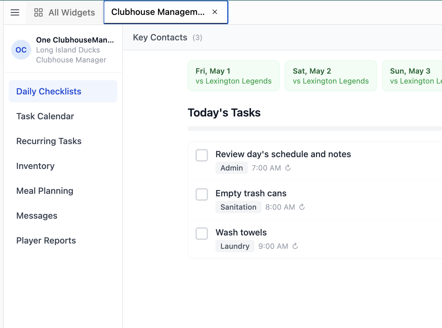 Clubhouse Manager Dashboard