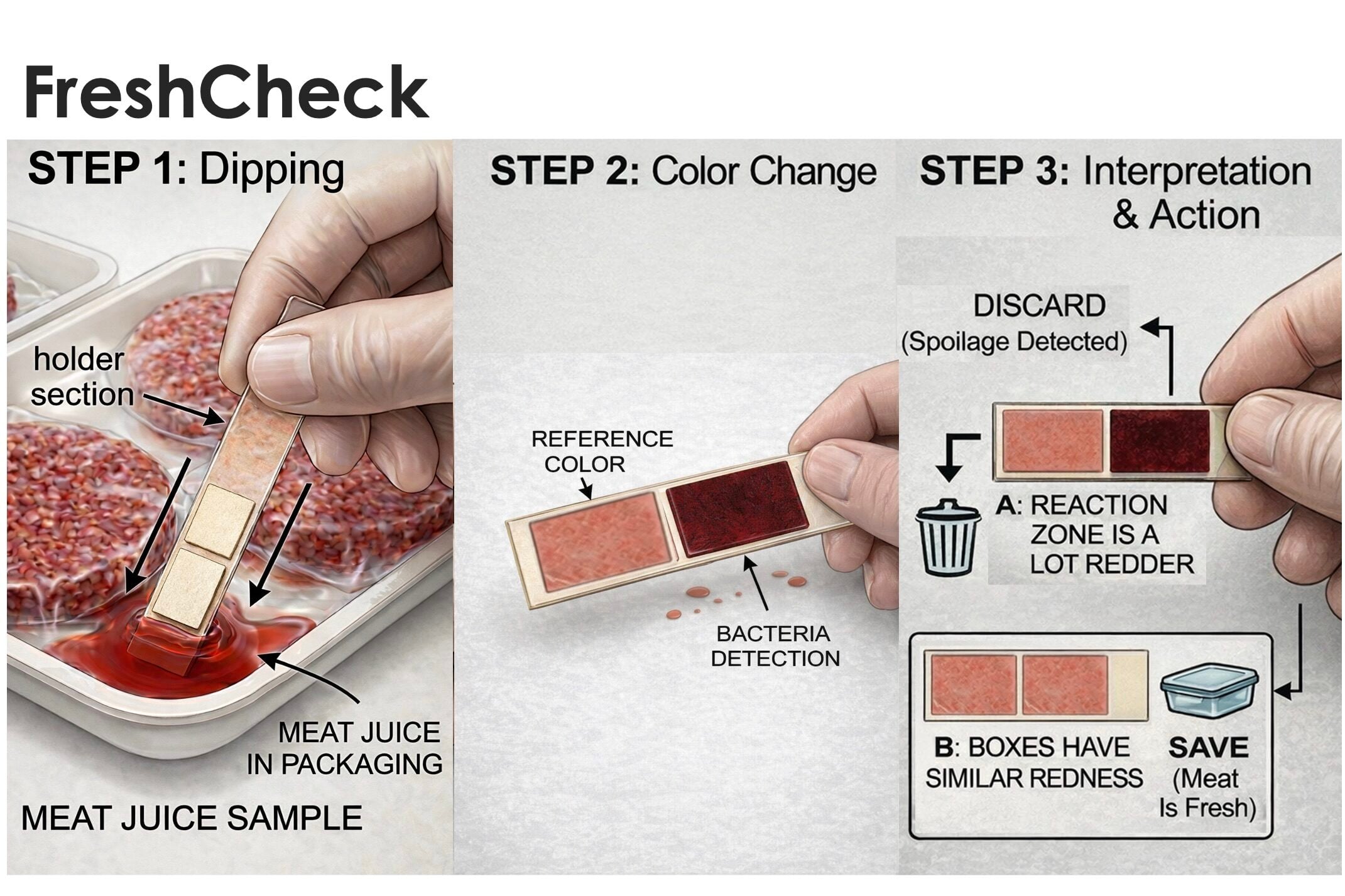 User procedure for our Rapid Meat Spoilage Indicator Strip