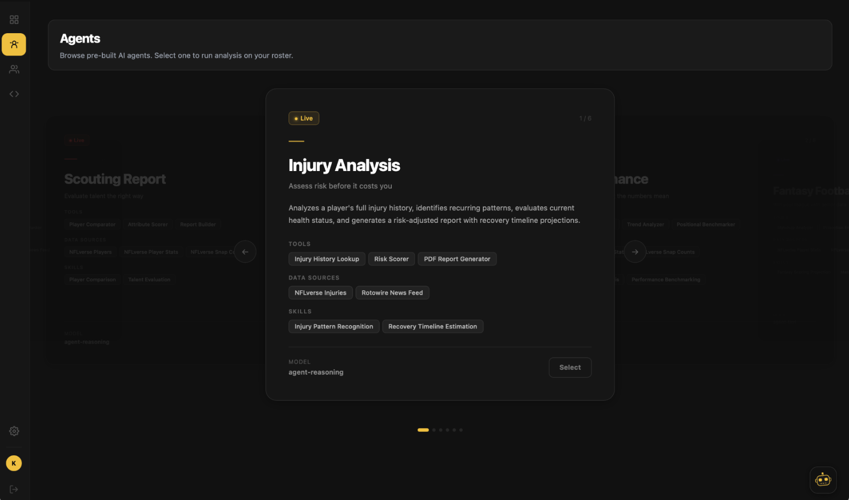 Frontend displaying Injury Analysis agent