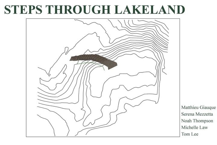 A contour map with a superimposed model of steps