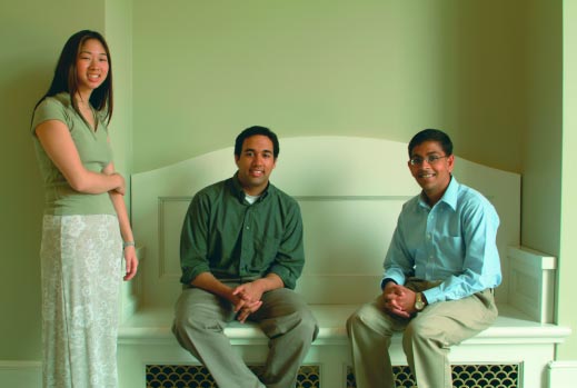 (From left) Carolyn Williams ’03, Ravi Kavasery ’03, and Manish Gala ’03 excelled in the classroom and in their diverse extracurricular activities.
