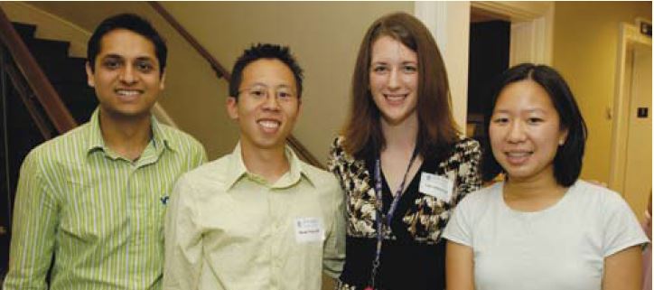 Jai Madhok, Jason Yang ’05, Tara Johnson ’02, and Minnan Xu gather at the BME reception.