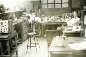 Willis C. Gore ’48, ’52 D. Eng. (left) confers in 1953 with Gerard Brown Gilbert ’53, ’63 D.Eng. Gore taught Electrical Engineering and Computer Science for 44 years.