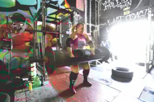 Amy Weldon lifts a weight up to her waist