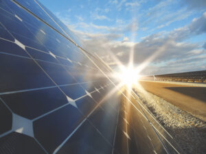 Sunlight reflects off of solar panels