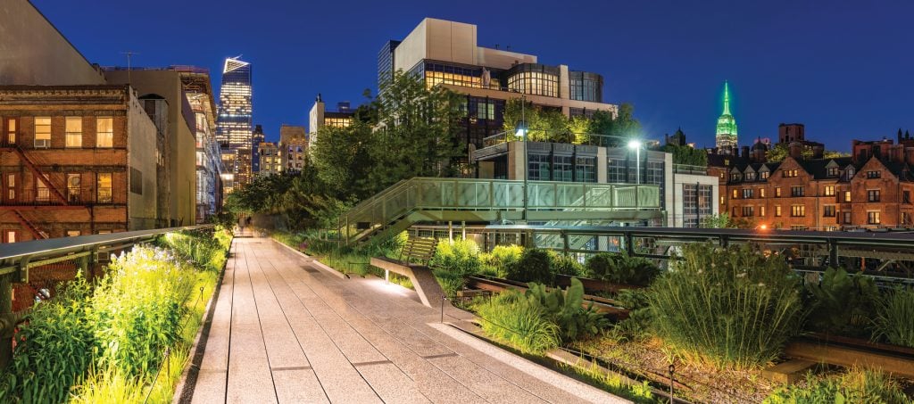 A panoramic view the High Line promenade in Manhattan, New York City.