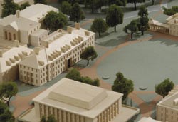 Housing centers for research in robotics, computer-integrated surgery, and computational medicine, the two-story Computational Sciences and Engineering (CSE) Building (artist’s rendering above and architectural model at left) is being built across from Clark Hall on the Decker Quadrangle, now under construction.
