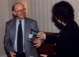 Harvey Kushner ’51 in 2001 received the inaugural Dean’s Special Recognition Award, presented by Ilene Busch-Vishniac, dean of the Whiting School.