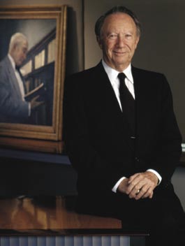 Only two individuals have led The Whiting-Turner Contracting Company in its 96 years: Willard Hackerman ’38 and his mentor, G.W.C. Whiting (in the portrait), who died in 1974. Hackerman, to whom Johns Hopkins awarded an honorary degree in 1990, led the 1979 effort to re-establish the School of Engineering. The G.W.C. Whiting School of Engineering became the first Hopkins division named to honor an individual.
