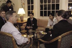 At the mixer, held at the Johns Hopkins Club, Doug Lawton, director of product development and program engineering, was among the 15 Northrop Grumman Electronic Systems executives who discussed career and internship opportunities with Whiting School students.