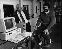 Jones and his mentor, Robert H. Scanlan (left), adapted the Whiting School’s Corrsin Wind Tunnel for applications to the study of civil engineering and other bluff structures in which turbulence plays an important role (1989 photo). Five years later, Jones organized a symposium at Hopkins to honor Scanlan’s 80th birthday. The acclaimed wind engineering expert died in 2001.