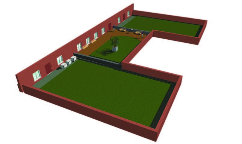 This computer generated image depicts the three sections of Ames Hall’s roof, which students propose could serve as an outdoor laboratory and a model of sustainable design. Below, in a lively discussion, the students enjoy answering the dean’s challenging questions about their work.
