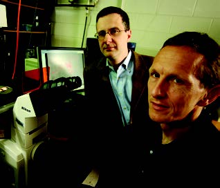 Leading the newly launched Institute for NanoBioTechnology are its director, Peter C. Searson (front), professor of Materials Science and Engineering, and its associate director, Denis Wirtz, associate professor of Chemical and Biomolecular Engineering.