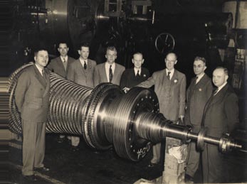 A.G. Christie (third from right) and Engineering graduates visit the Westinghouse plant in South Philadelphia in 1941.