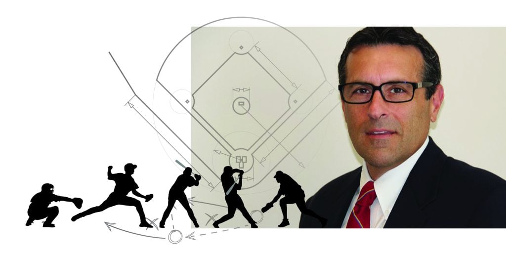 Photo of Anton Dahbura layered over a baseball illustration