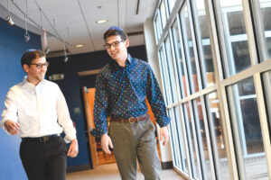 Students, Zach Gold and Steven Doctorman, seen walking together in the Hillel Center at Johns Hopkins University