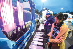 Photograph of students playing Persephone, the light organ