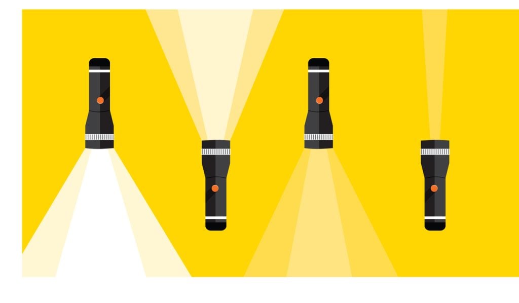 A graphic showing multiple flashlights with a yellow background.