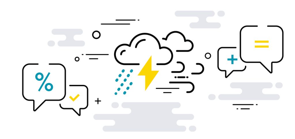 illustration of cloud with thunderbolt and text message bubbles