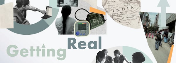 Collage of healthcare-related images used in the article over a map of India