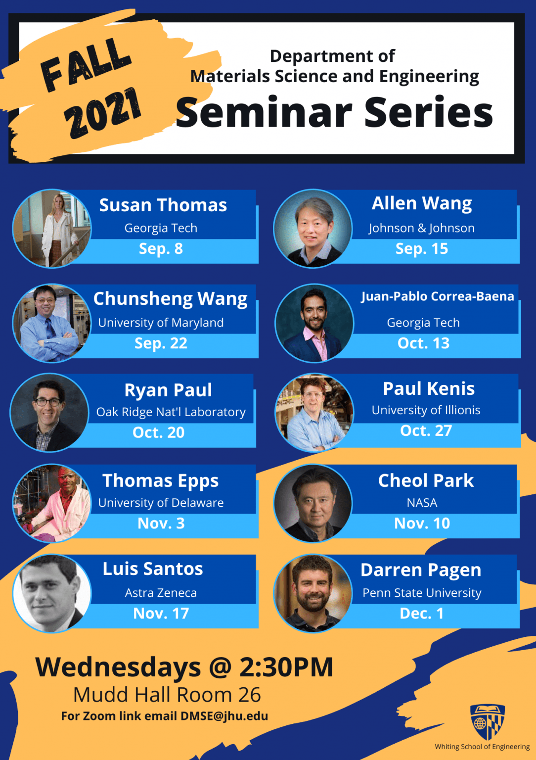 Fall 2021 Seminar Series Schedule Department of Materials Science