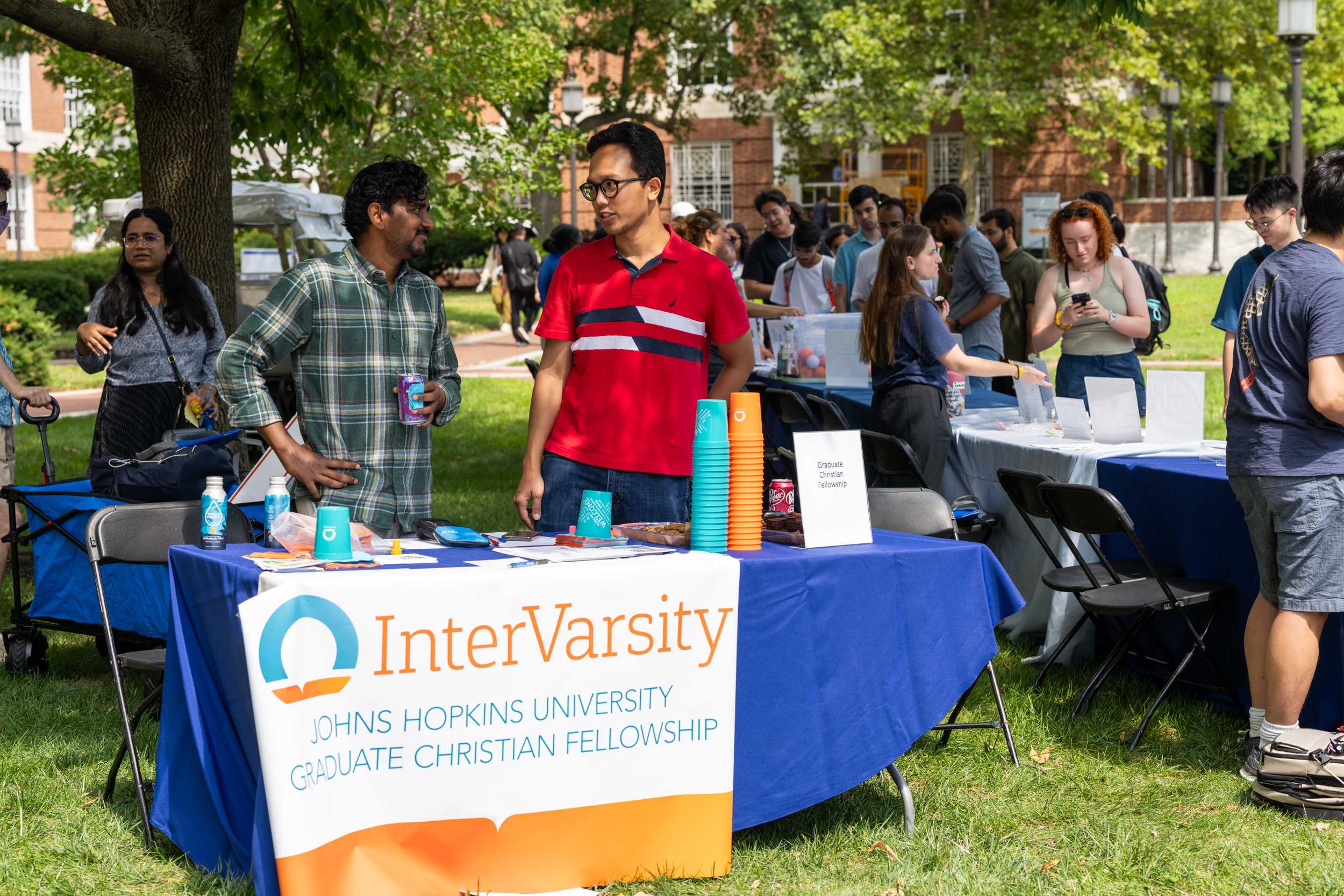 Information table for InterVarsity at the graduate welcome event.