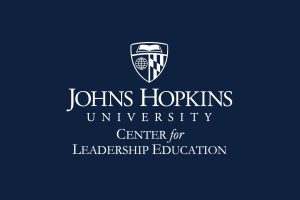 The logo of Johns Hopkins University along with the text 'Center for leadership education'.