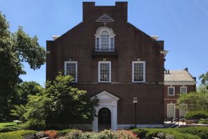 The view of the Latrobe Hall on the Homewood Campus.