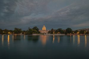 The night view of the Capitol Building, Washington DC from the river side.