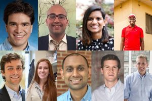 Headshots of (clockwise from top left): Joshua Cohen, Jonathan Grima, Hasini Jayatilaka, Adegoke Olubusi, Nathan Buchbinder, David West, Raja Srinivas, Kaitlyn Sadtler, and Luke Osborn.