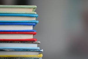 A stack of colorful books.