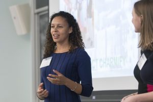 A student pitches a business idea at the JHU Business Plan Competition