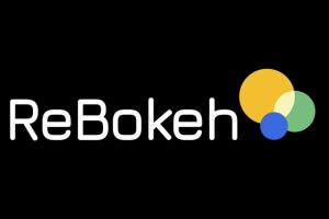 The logo of ReBokeh on a black background. The logo is the text "ReBokeh" next to three different sizes circles of yellow, green and blue colors.