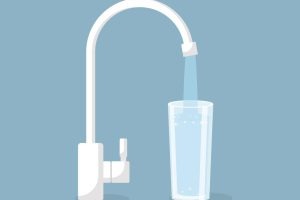 An illustration of a faucet filling up a glass of water