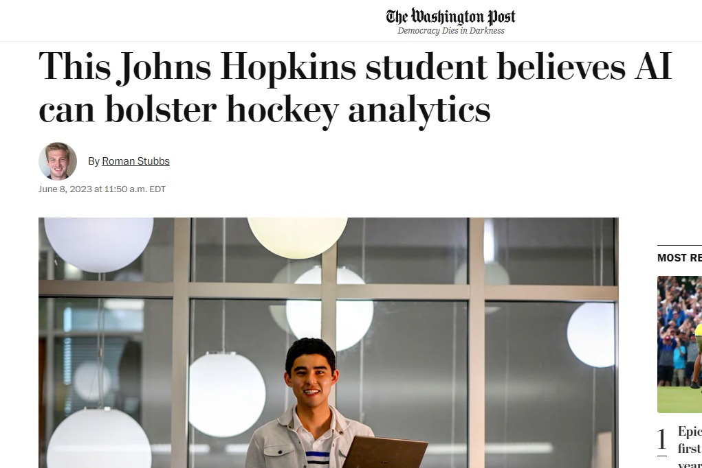 Computer science undergrad’s hockey analytics featured in Washington Post Johns Hopkins