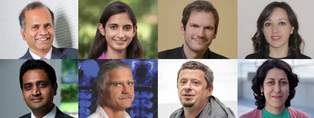 A series of headshots of faculty members: Top row, left to right: Rama Chellappa, Anjalie Field, Philipp Koehn, and Leibny Paola Garcia Perera; second row, left to right: Vishal Patel, Carey Priebe, Jan Trmal, and Masha Yarmohammadi.