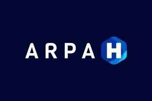 The logo for ARPA H against a dark blue background.