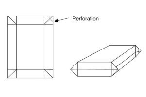 A diagram of the Lost in the Sauce container - a folded carton. 