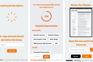 Three screenshots of the Jobiter's resume optimization workflow
