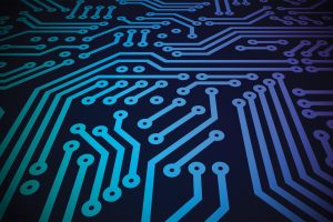 A blue circuit board background