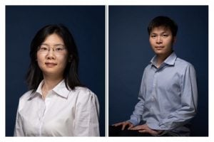 Portraits of Xiao Yang and Jieneng Chen with a blue background